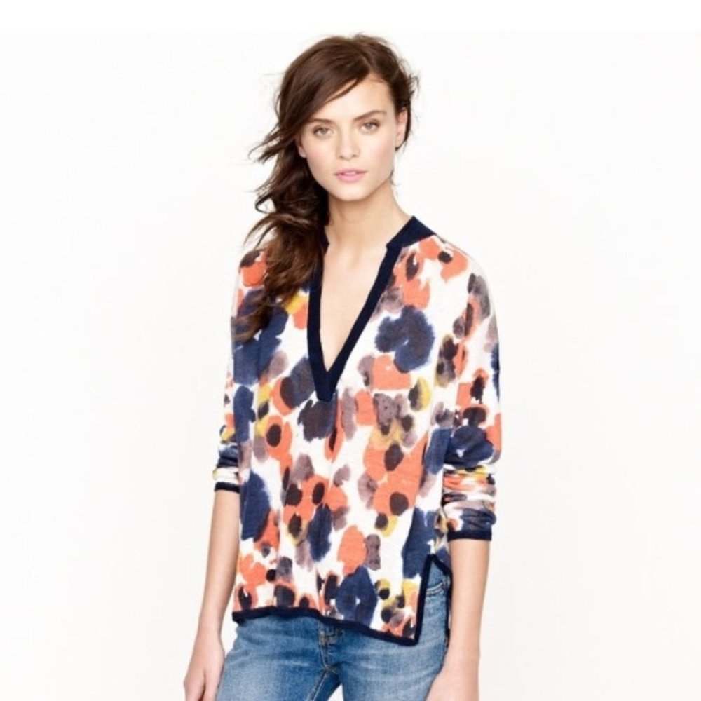 J Crew linen floral print long sleeve tunic top XS